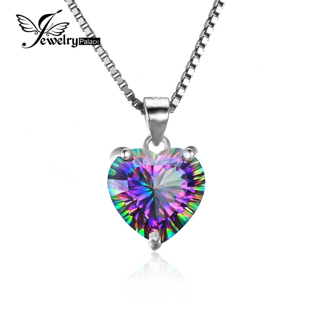 JewelryPalace 4.35ct Genuine Rainbow Fire Mystic Topaz Heart Pendant Solid 925 Sterling Silver Vintage Jewelry Without a Chain