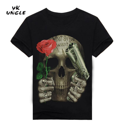 3D Printed Skull Floral T-shirt for men Newest Fashion Designed Tees Tops Punk Rock Style Cotton Man t shirt Plus Size,YK UNCLE