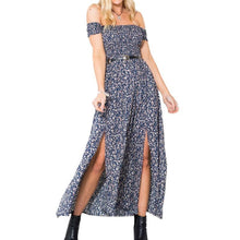 Summer 2016 Plus Size Vintage Women Summer Off Shoulder Print Sexy Dress Club Party Pleated Dresses Open Split Maxi Long Dress