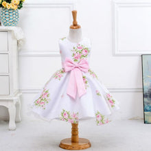 Retail new style summer baby girl print flower girl dress for wedding girls party dress with bow dress for 2-8 Years LM008