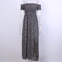 Summer 2016 Plus Size Vintage Women Summer Off Shoulder Print Sexy Dress Club Party Pleated Dresses Open Split Maxi Long Dress