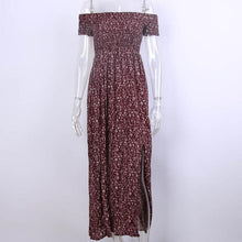 Summer 2016 Plus Size Vintage Women Summer Off Shoulder Print Sexy Dress Club Party Pleated Dresses Open Split Maxi Long Dress