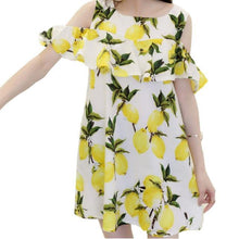 Singwing Fashion Women Off shoulder Lemon Print Dress Above Knee Mini O-neck Dress Summer Women's Dresses