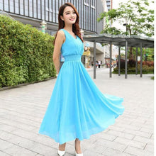 Bohemian Dress 2017 Summer New Women's Dress Long Solid Dress Slim Sleeveless Beach Dress For Female V-Neck 6 Color Cute Style