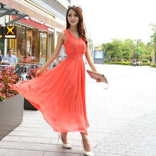Bohemian Dress 2017 Summer New Women's Dress Long Solid Dress Slim Sleeveless Beach Dress For Female V-Neck 6 Color Cute Style