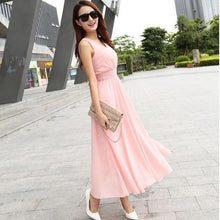 Bohemian Dress 2017 Summer New Women's Dress Long Solid Dress Slim Sleeveless Beach Dress For Female V-Neck 6 Color Cute Style