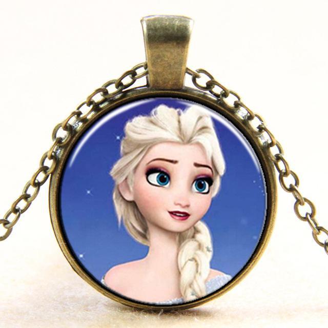 Princess ELSA Anna Silver Coated Glass Pendant Necklace