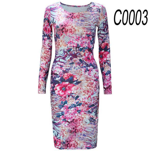 2017 Autumn Dress Pencil sheath Sexy Bodycon Dresses Female Package hip Robe Fashion Women's Sexy Club Round Neck Vintage Dress
