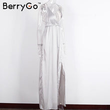 BerryGo Elegant backless satin long dress Women evening summer dress Party sexy black red maxi dresses vestidos pajamas