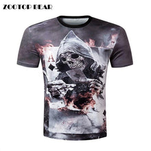 Skull poker print Men short sleeve T shirt 3d t-shirt casual breathable t-shirt plus-size tshirt homme New design ZOOTOP BEAR