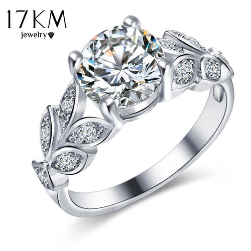 17KM Silver Color Crystal Flower Wedding Rings For Women Jewelry Bague Bijoux Rose Gold Color Femme Engagement Ring Accessories