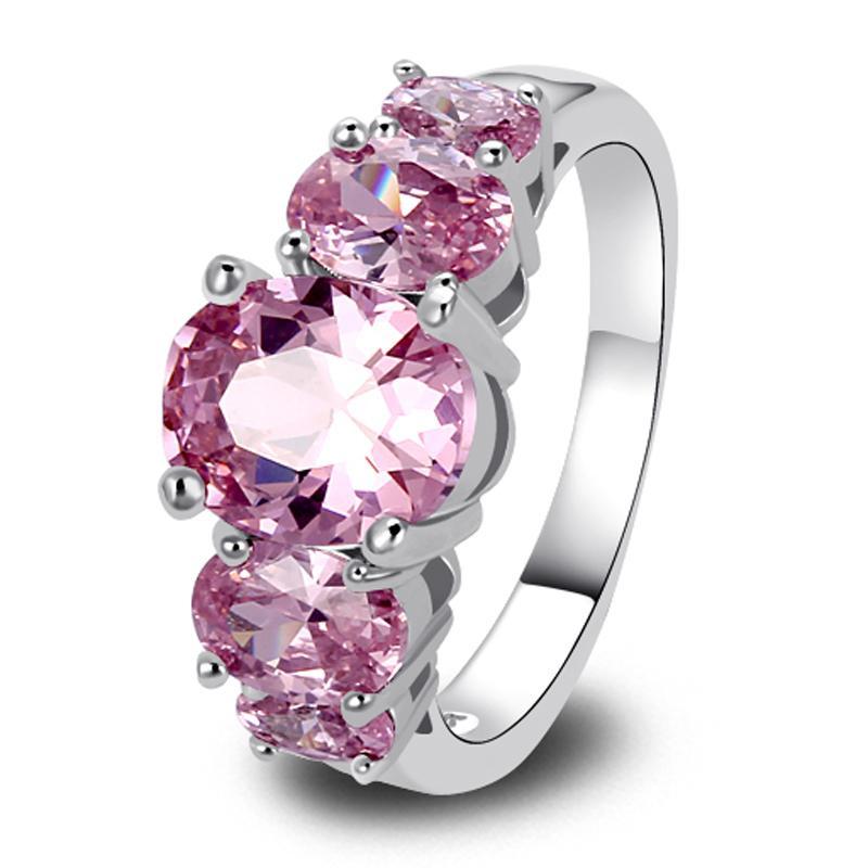 lingmei New Fashion Jewelry AAA Silver Color Ring Pink CZ Exquisite Gift For Women Size 6 7 8 9 10 11 12 13 Wholesale