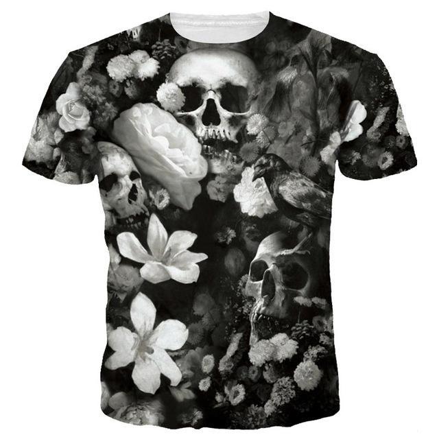 Mr.1991INC Men/women 3d T-shirt Print White Flowers Skulls Hip Hop Tshirts Rock Quick Dry Summer Tops Tees