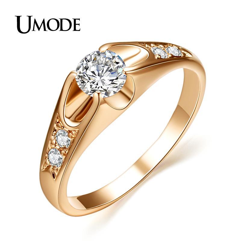 UMODE  Rose Gold Color Mounting anel feminino aneis bijoux 0.5 ct Zirconia  Engagement Jewelry Rings JR0064A