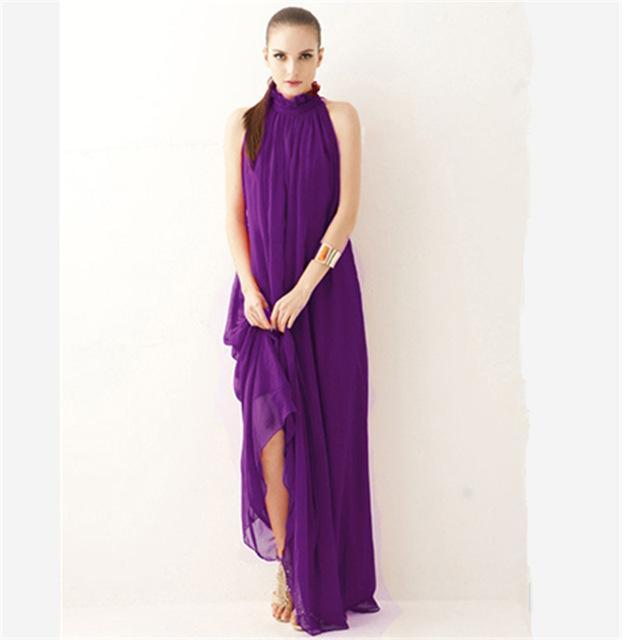 Hot Sale 2017 Women Dress Elegant Bohemian Beach  Neck Sexy Maxi Dress Chiffon Halter Long Dress DR410