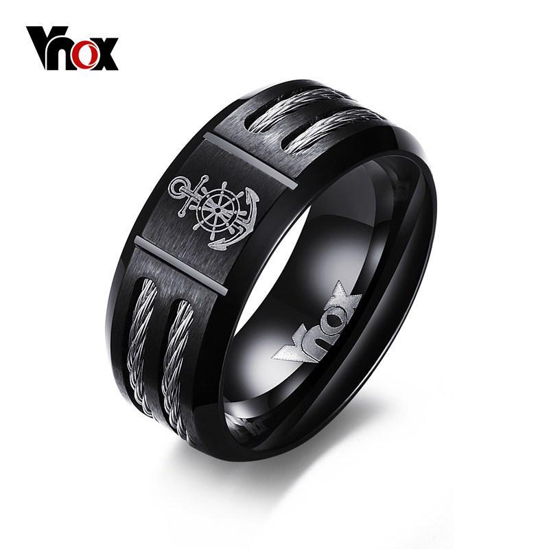Vnox Men's Rudder and Anchor Ring Cool Black Stainless Steel Wia Rings for Men Jewelry free free dropshipping