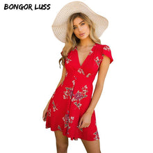 BONGOR LUSS Women Summer Dress 2017 V-Neck Cape Short Sleeve Casual Mini Dress Boho Beach Vinatge Floral Print Dress Sundress
