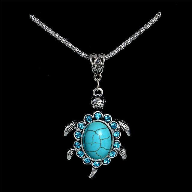 H:HYDE Nice Shipping Women Jewelry Natural Stone Rhinestone Turtle Tortoise Shaped Pendants Retro Necklaces Sweater chain