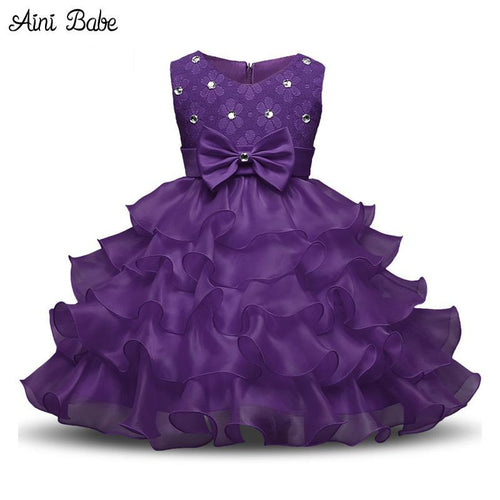 Aini Babe Baby Girls First Birthday Communion Dresses Kids Party Ball Gown Princess Bridesmaid Children Tutu Dress Girl 0-8 Year