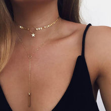 2017 Hot Sale Gold Silver  Sequins Long Tassel Star Choker Necklace Accessories For Women Jewelry Double Layer Chokers #230627