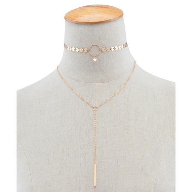 2017 Hot Sale Gold Silver  Sequins Long Tassel Star Choker Necklace Accessories For Women Jewelry Double Layer Chokers #230627