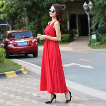 Bohemian Dress 2017 Summer New Women's Dress Long Solid Dress Slim Sleeveless Beach Dress For Female V-Neck 6 Color Cute Style
