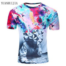 2017new galaxy space 3D t shirt lovely kitten cat eat pizza funny tops tee short sleeve summer shirts for men