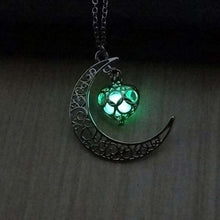 TOMTOSH moon glowing necklace, green stone charm jewelry, silver plated, Halloween gift