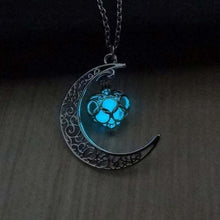 TOMTOSH moon glowing necklace, green stone charm jewelry, silver plated, Halloween gift