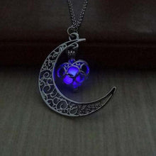TOMTOSH moon glowing necklace, green stone charm jewelry, silver plated, Halloween gift