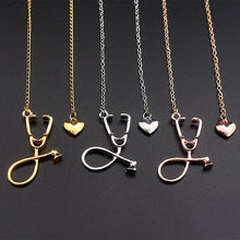 3 Colors Rose Gold/Gold/Silver Stethoscope Lariat Heart Pendant Necklace Newest Nurse Medical Necklace Collares Bijoux Femme