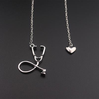 3 Colors Rose Gold/Gold/Silver Stethoscope Lariat Heart Pendant Necklace Newest Nurse Medical Necklace Collares Bijoux Femme