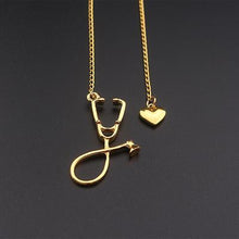 3 Colors Rose Gold/Gold/Silver Stethoscope Lariat Heart Pendant Necklace Newest Nurse Medical Necklace Collares Bijoux Femme