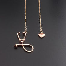 3 Colors Rose Gold/Gold/Silver Stethoscope Lariat Heart Pendant Necklace Newest Nurse Medical Necklace Collares Bijoux Femme
