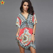 Plus Size Casual Women Dresses 2016 Summer Deep V Backless Sundresses Sexy Women Silk Dress Extra Large Beach Style Hot Sale