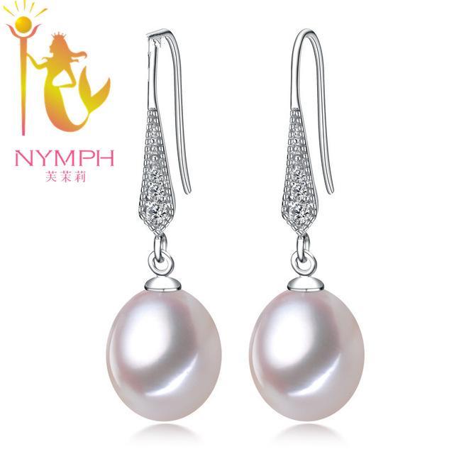 [NYMPH] pure natural pearl earrings,8-9mm freshwater drop pearl fine jewelry gift for women  E10017