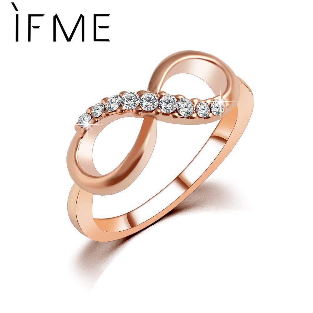 IF ME New Design hot sale Fashion Alloy Crystal Rings Gold Color Infinity Ring Statement jewelry Wholesale for women Jewelry