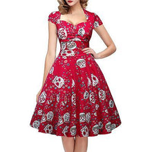 iPretty Elegant Skull Print Dress Women Vintage 50s 60s Square Collar Wrapped Chest Plus Size 4XL Swing Rockabilly Pin Up Dress