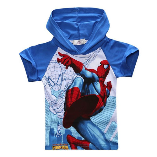 2016 New Spiderman Boys T-shirt Children's Cartoon Fashion Hooded Super Hero T Shirt Summer Cotton Casual Kids Short Tshirt 22