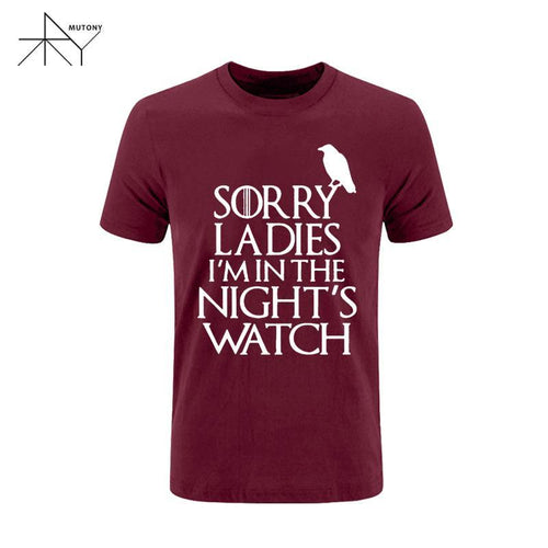 2017 Games Of Thrones Sorry Ladies I'm in the Night's Watch Bird T Shirt Men Funny Cotton Short Sleeve T-shirt Tshirt  Plus Size