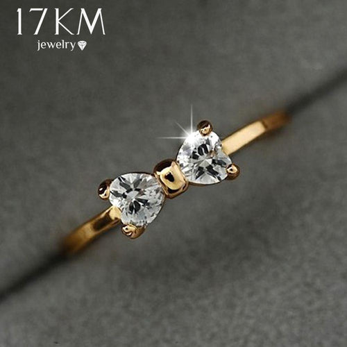 17KM Austria Crystal rings Gold Color finger Bow ring wedding engagement Zircon Crystal Rings women jewelry wholesale