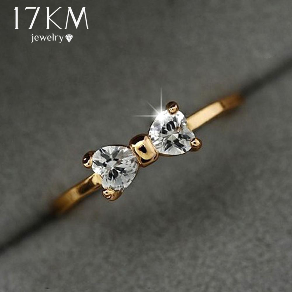 17KM Austria Crystal rings Gold Color finger Bow ring wedding engagement Zircon Crystal Rings women jewelry wholesale