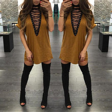 Sibybo Summer T Shirt Dress 2017 Women Deep V Neck Lace Up  Sexy Bodycon Bandage Party Dresses Casual T-Shirt Dress Vestidos
