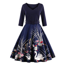 Sisjuly vintage Spring women dress with sashes 1950s festa a line dresses print flower v-neck vintage elegant women dresses