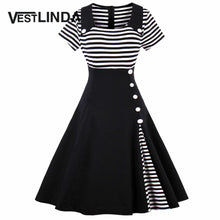 VESTLINDA Vintage Striped Buttoned Pin Up Dress Women Black White Cotton Summer Short Sleeve Dress 2017 Retro 50s 60s Dresses