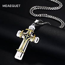 Meaeguet Vintage Bold Large Layered Statement Cross Pendant Necklace For Men Stainless Steel Cruz - 24" Box Chain