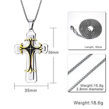 Meaeguet Vintage Bold Large Layered Statement Cross Pendant Necklace For Men Stainless Steel Cruz - 24" Box Chain