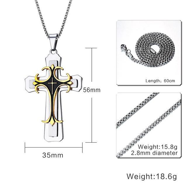 Meaeguet Vintage Bold Large Layered Statement Cross Pendant Necklace For Men Stainless Steel Cruz - 24