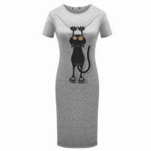Originality Clothing Round Neck Short Sleeve Knee Length Elegant Pencil Dresses Summer Fashion Cute print Women cat Solid Dress