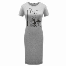 Originality Clothing Round Neck Short Sleeve Knee Length Elegant Pencil Dresses Summer Fashion Cute print Women cat Solid Dress